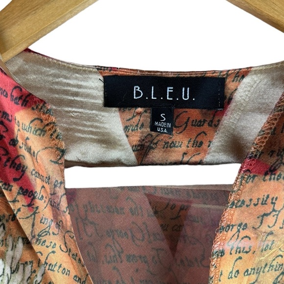 Bleu women’s multicolor brown floral wing sleeves Vneck sequin top blouse S Boho - Picture 3 of 8